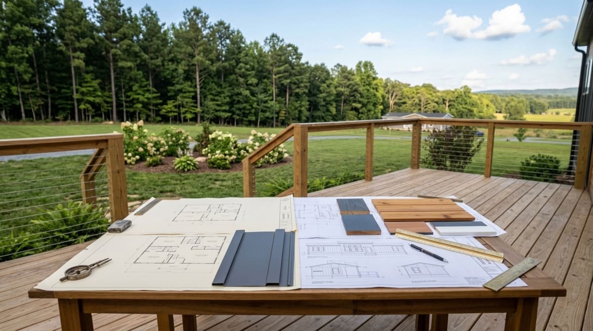 Reviewing modular home floor plans at an NC showroom or model home