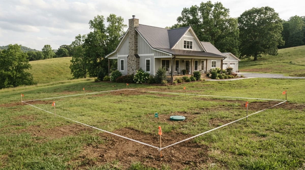 Finished rural North Carolina home with a septic system area marked professionally