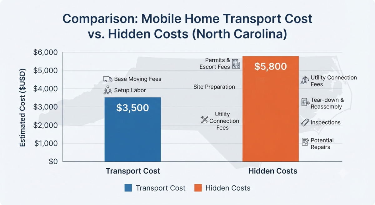 Simple bar graph comparing transport cost vs hidden costs of Mobile home NC