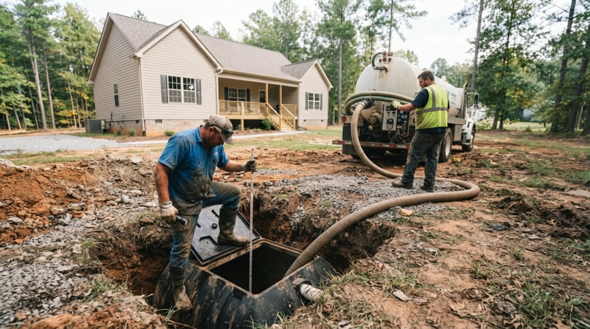 Septic system maintenance inspection and tank pumping service