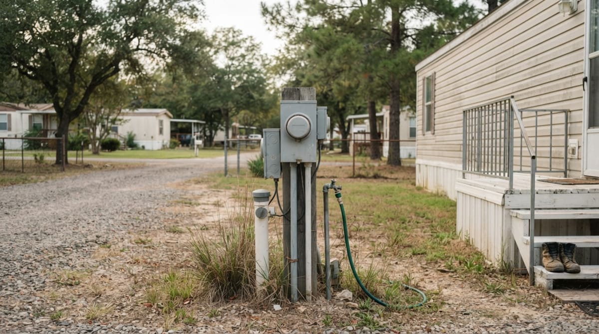 Showing utility hookups for a mobile home site