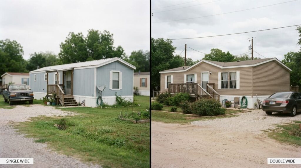 Single Wide vs Double Wide Mobile Home side by side showing