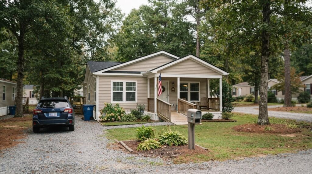 A Mobile home in North Carolina located in a leased-land community