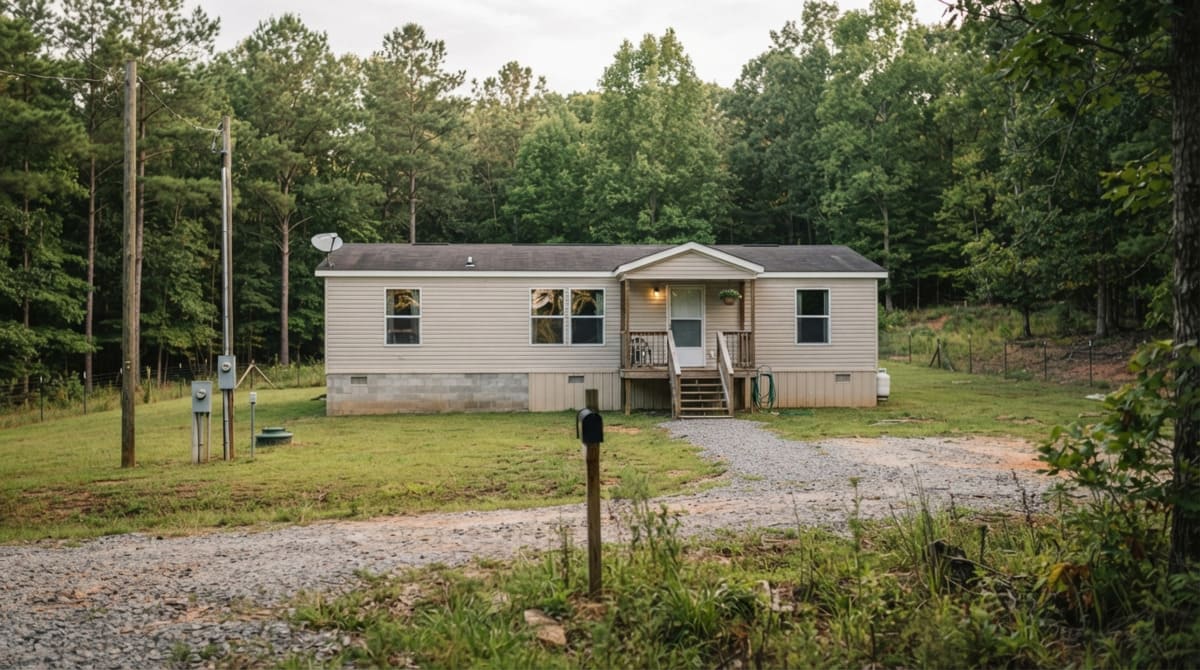 Mobile home placed on a prepared rural lot in North Carolina