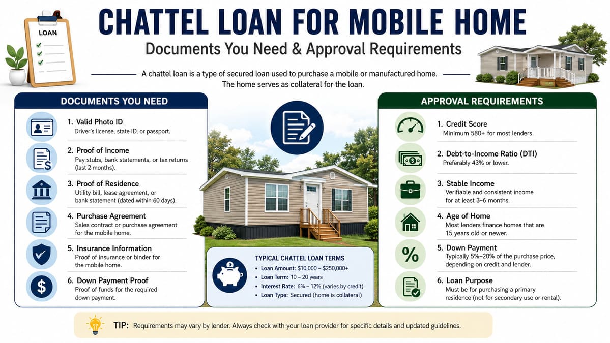 Showing chattel loan documents for mobile home and approval requirements